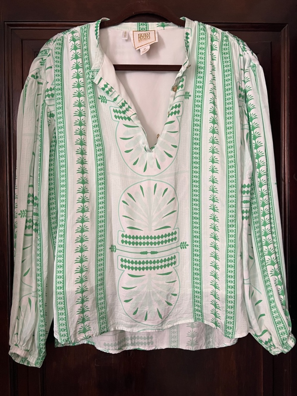 Emily McCarthy green Printed V-Neck Peasant Blouse - Women - Picture 2 of 4